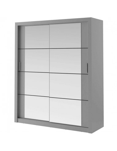 Armoire en bois clair, avec 2 portes coulissantes et miroir Arti 03, Gris Mat, L180xP60xH215 cm en stock