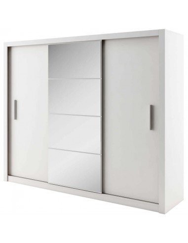 Armoire en bois clair avec 3 portes coulissantes et miroir Idea 01, Blanc mat, L250xP60xH215 cm 2024