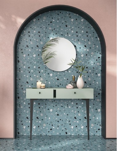 Ensemble console avec miroir, pâle et verre, Coloris CS 07-08, Vert Menthe / Noir, l105xW30xH80 cm plus qu'un jeu 