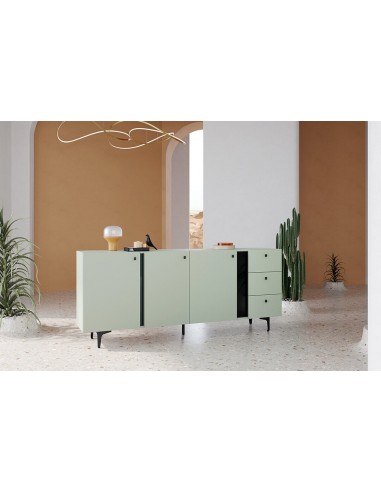 Commode en bois clair à 3 portes et 3 tiroirs, Coloris Large CS 03, Vert Menthe / Noir, l200xL41xH84 cm de l' environnement