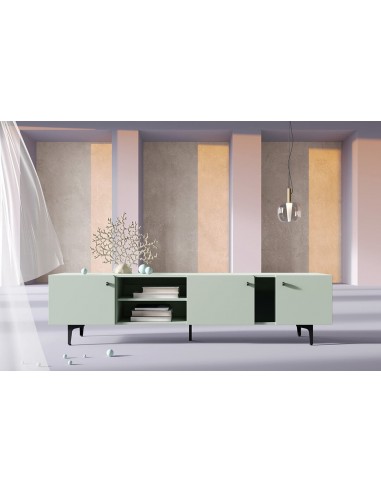 Commode TV en bois avec 3 portes, Colors Large CS 05, Vert Menthe / Noir, L200xW41xH50 cm Vous souhaitez 