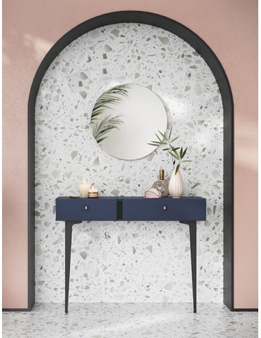 Ensemble console avec miroir, pâle et verre, Coloris CS 07-08 Bleu Marine Mat / Noir, l105xW30xH80 cm d'Europe débarque