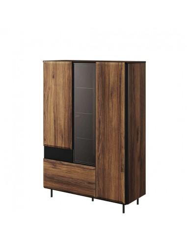 Vitrine en bois, avec 3 portes et 1 tiroir, Borga 05 Large, Chêne Catane / Noir, L100xW41xH143 cm acheter en ligne